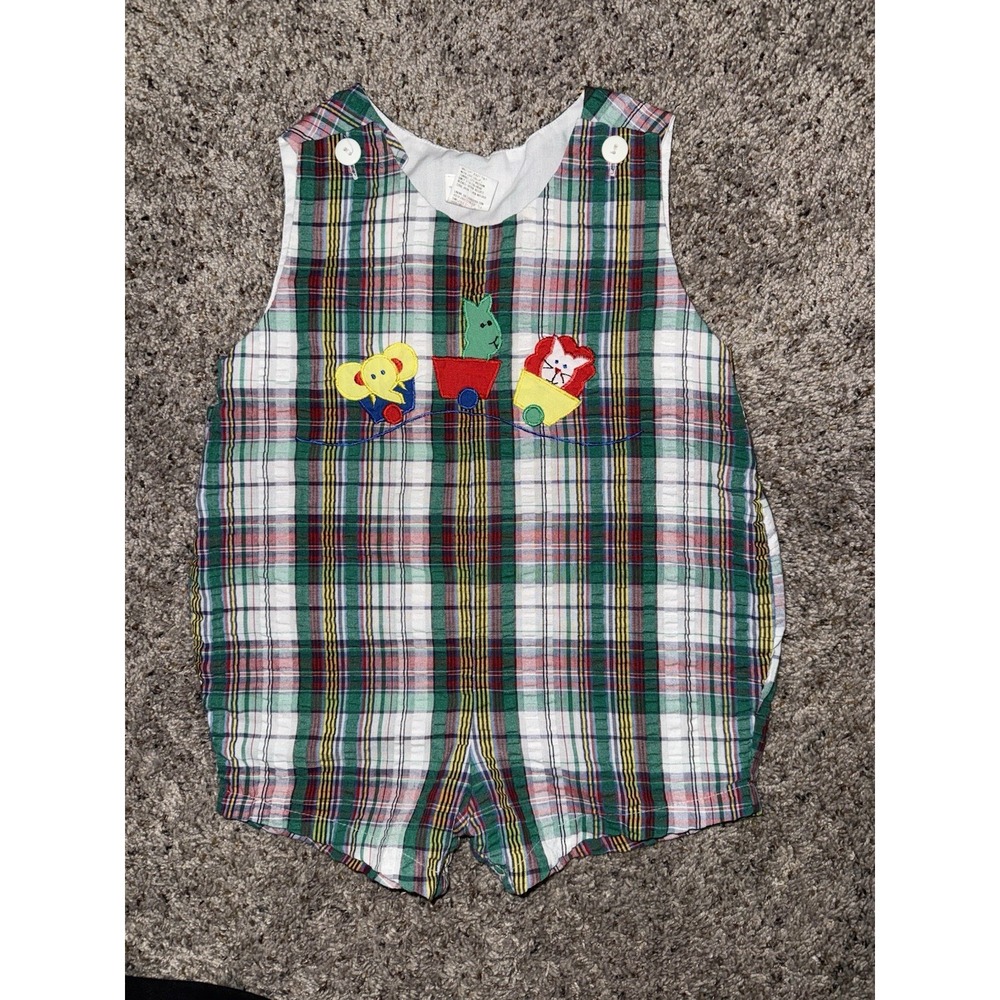 Vintage Train Applique  Shortall Outfit Overall Romper 18 Months‎